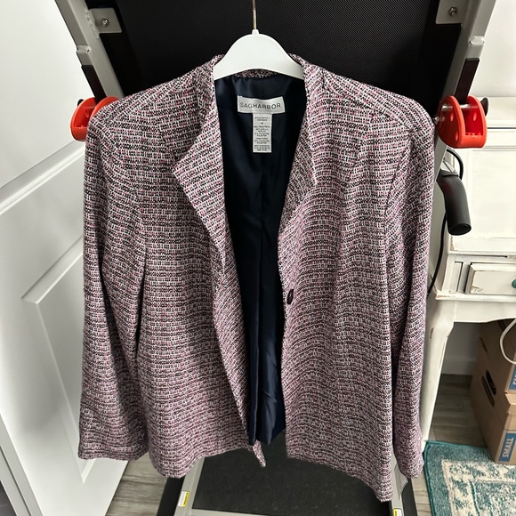 Sag Harbor Jackets & Blazers - Sag Harbor Women's Blazer in Pink and Black Tweed